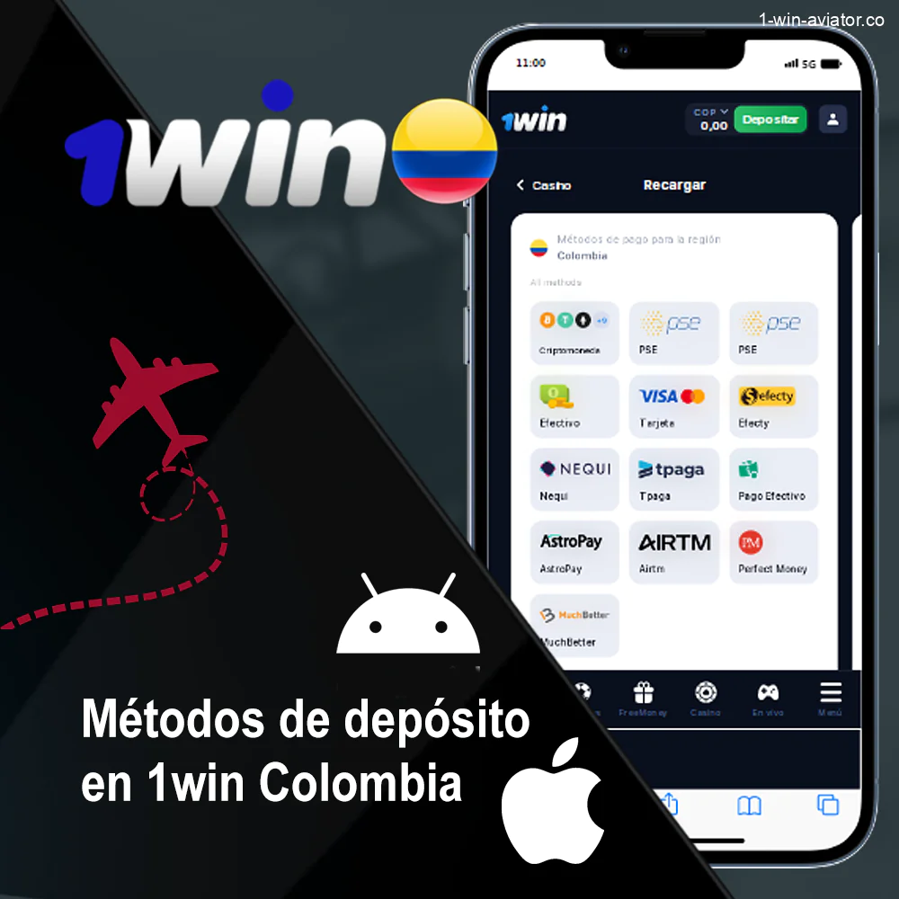 Pago en la aplicación móvil 1win Colombia